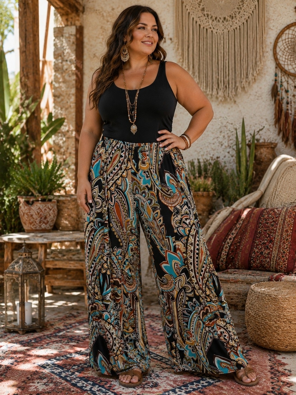 Melissa Paige Bohemian Wide-Leg Paisley Print Palazzo Pants